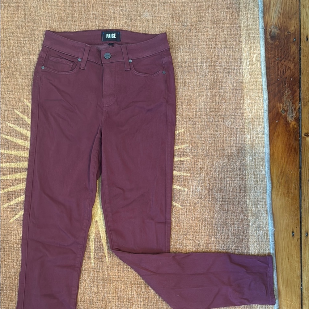 PAIGE Red Hoxton Ankle Skinny Jeans Stretch Denim